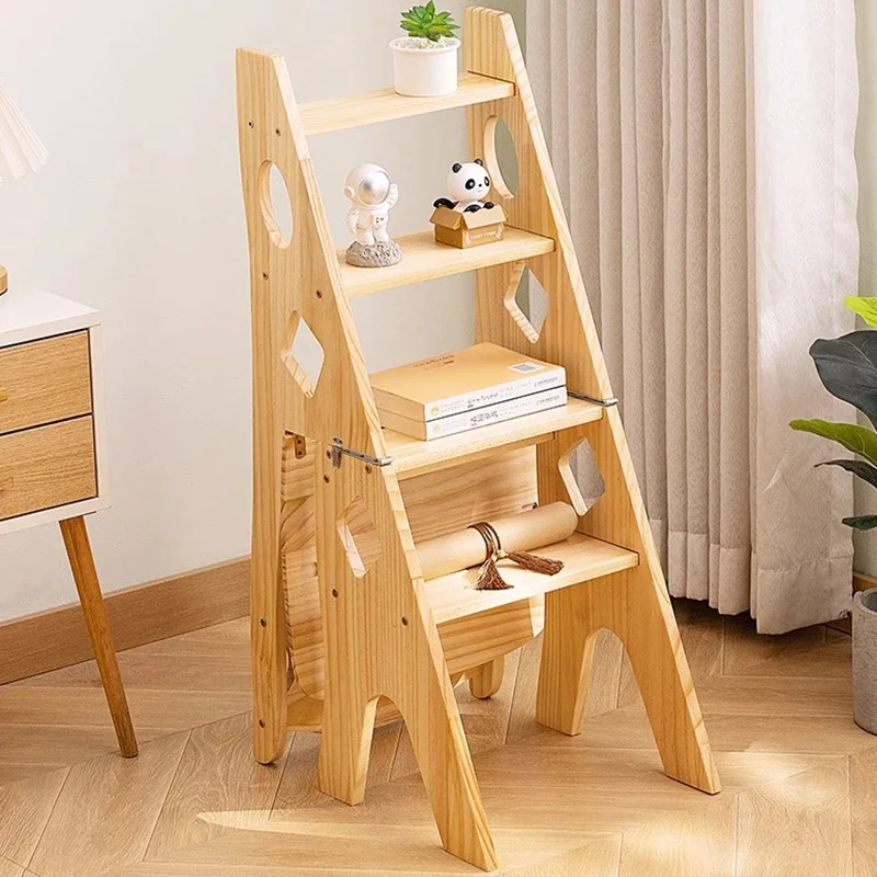 4 Step Ladder Stool Wooden Foldable Portable Ladder Stool Household Multifunctional Ladders Multipurpose Modern Stools Home