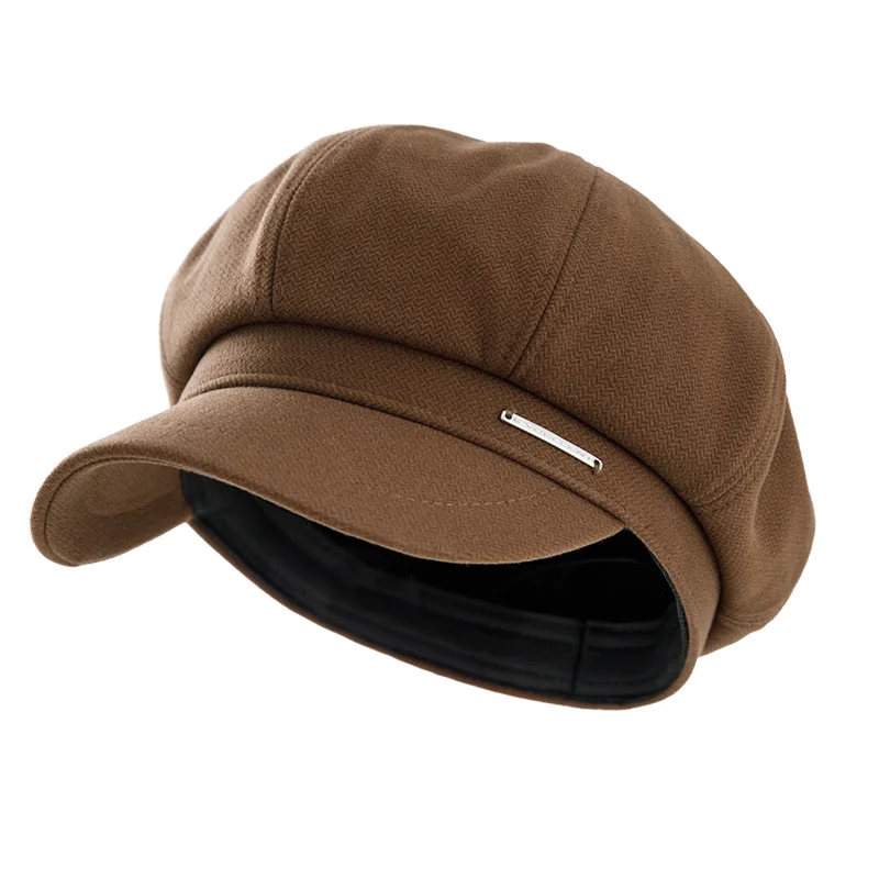 Autumn Winter New Fashion Newsboy Hat Women Solid Color Twill Woolen Retro Beret Black Beige Brown Octagonal Hat Casual CAP