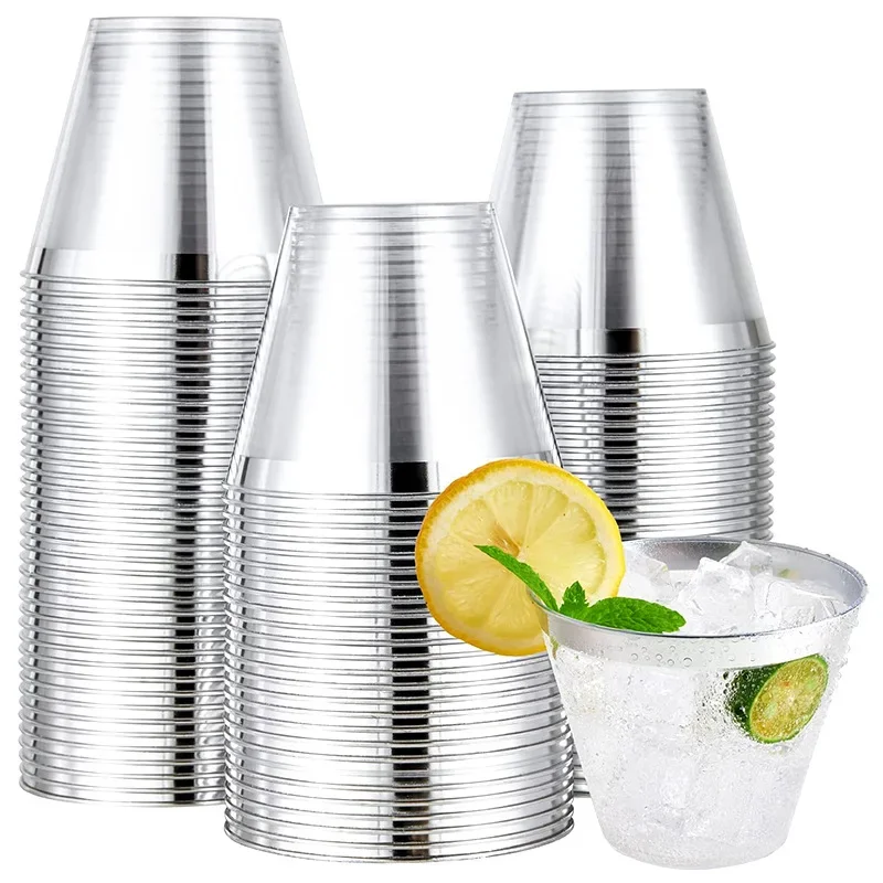 25PCS Disposable Champagne Clear Plastic Cup Outdoor Picnic Cup Drinking for Parties Birthdays Weddings Cocktail Party