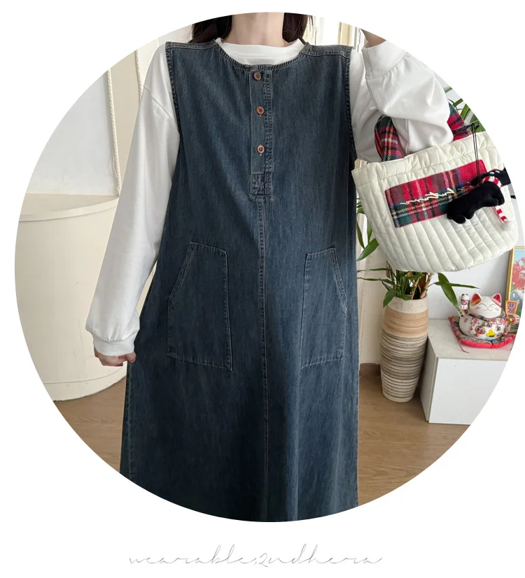 Plus Size Denim Dress Set Casual Maternity Suits Long Sleeve White Shirts+Sundress Twinset Fashion Pregnant Woman Vintage Suits
