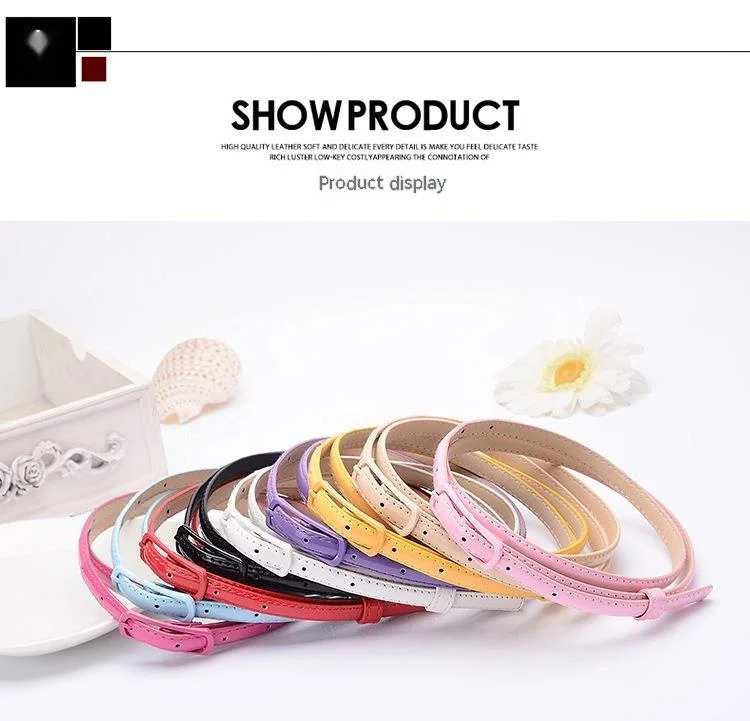 Thin Belt For Women Patent Leather Candy Colour Fashion Design_voghion.com