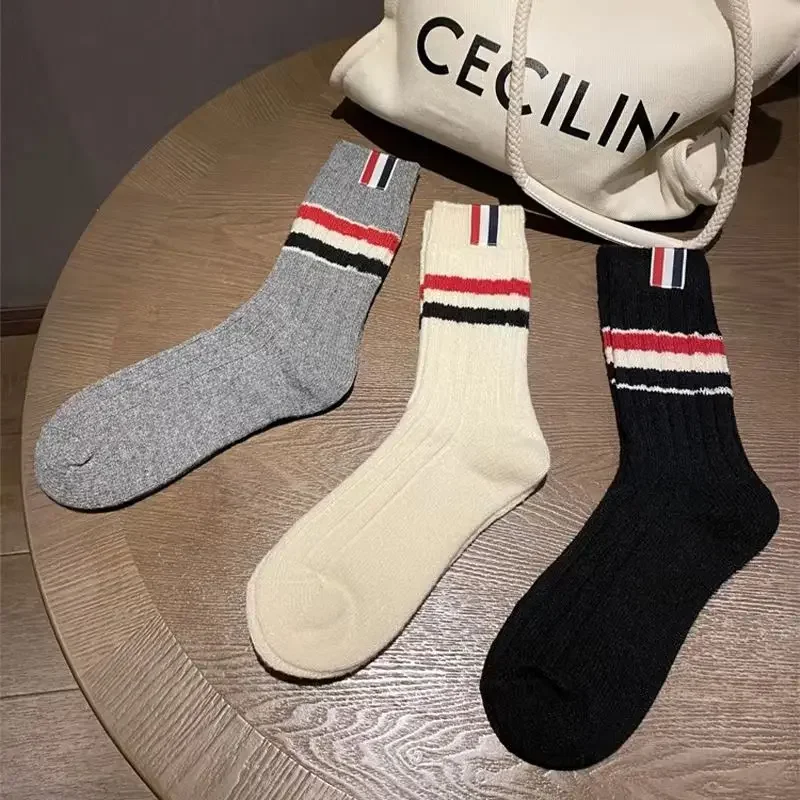 

TB Socks Women's Autumn and Winter Same style Cashmere Socks Thickened Four Bars Light Luxury Medium High Pile Socks