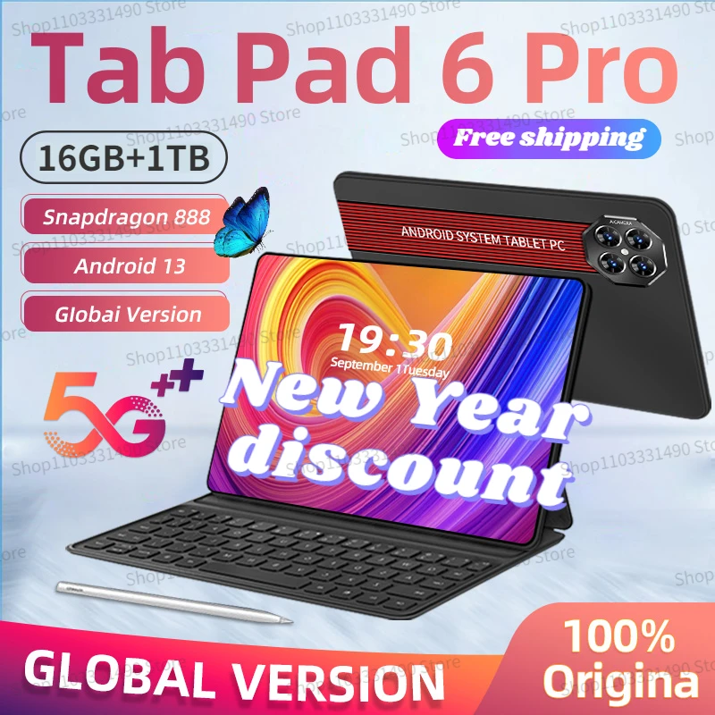 

2024 Global Version Original Pad 6 Pro Tablets PC Snapdragon 888 10000mAh Android 13 11 inch 16GB+512GB 5G HD 4K Screen WIFI Mi