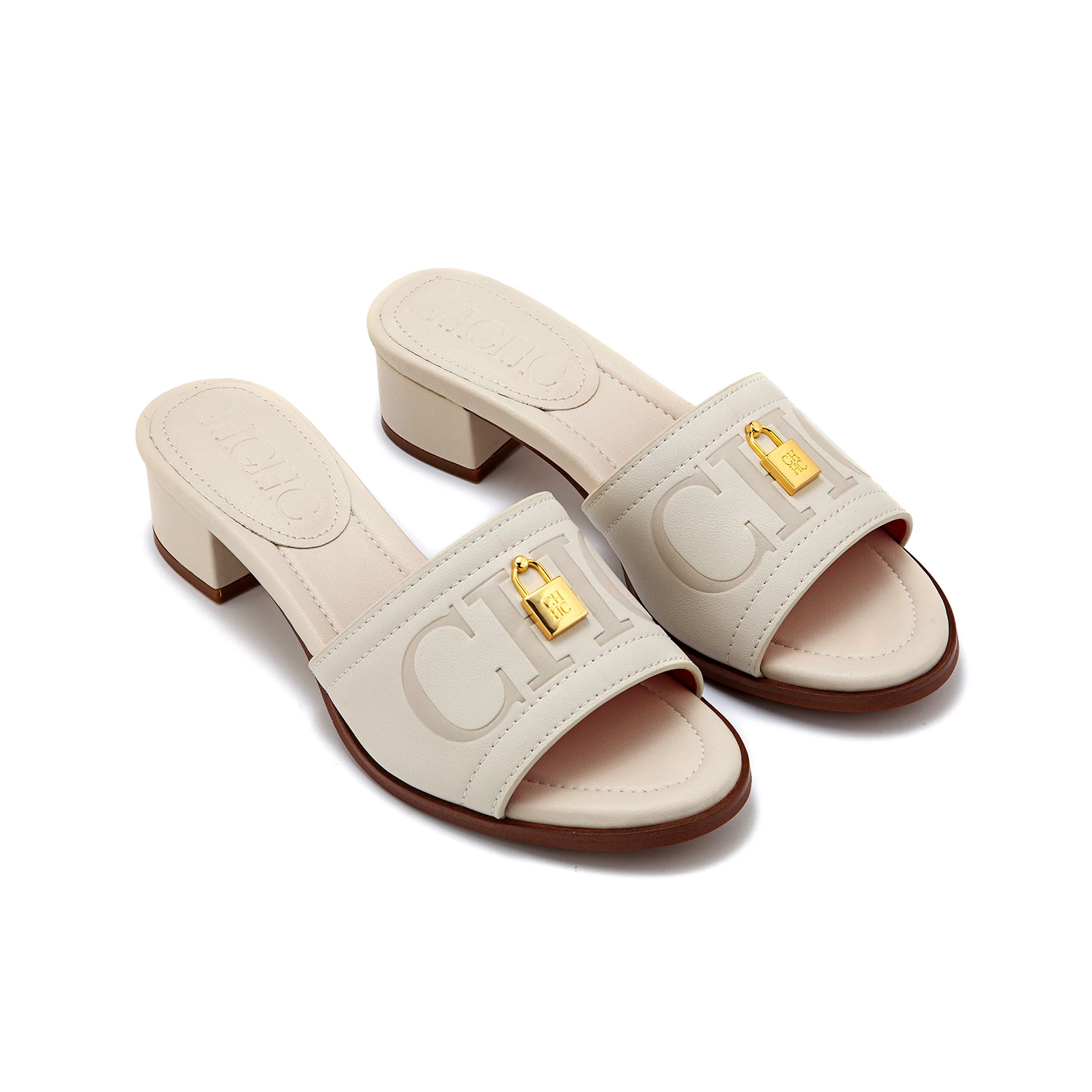 صندل مفتوح بكعب عالي بتصميم جلد زخرفة إبزيم قفل ذه...