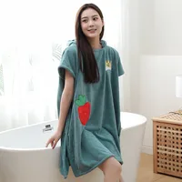 Women Wearable Bathrobe Coral Fleece Soft Hooded Beach Towel Dress Quick Dry Microfiber Thicken Swimming Cloak Bathroom Textile 3