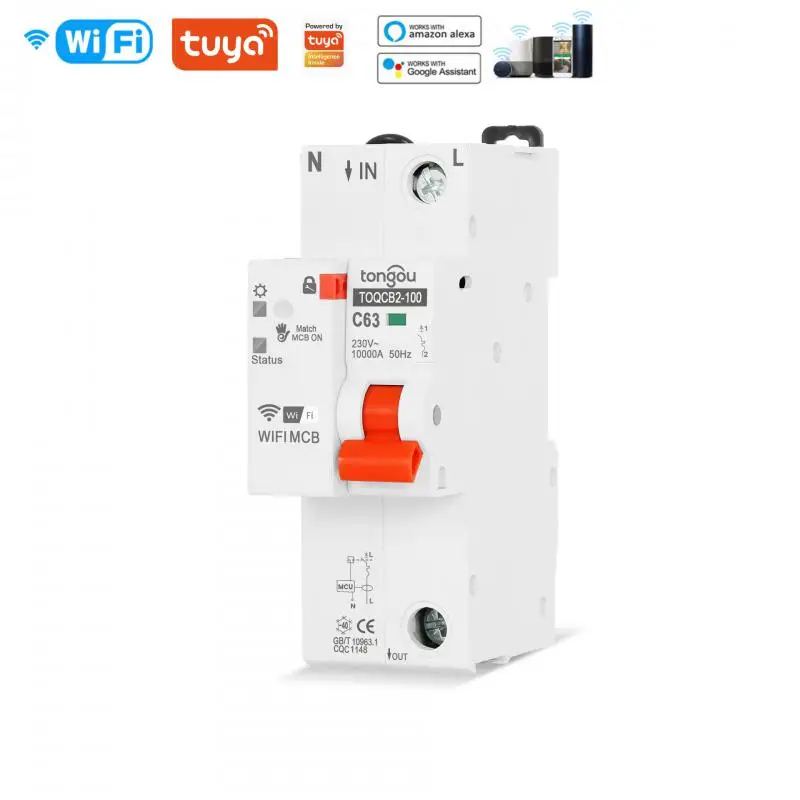 

Tuya 63A WIFI Measurement Circuit Breaker Timer Remote Control Wireless Automatic Metering Circuit Breaker, Alexa google home