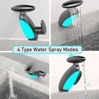 PVD ดึงออกก๊อกน้ําอ่างล้างหน้าเพนกวินพร้อมแสงโดยรอบร้อนเย็นควบคุมคู่ 4 ประเภทโหมดสเปรย์น้ําแตะอุปกรณ์ห้องน้ํา 2