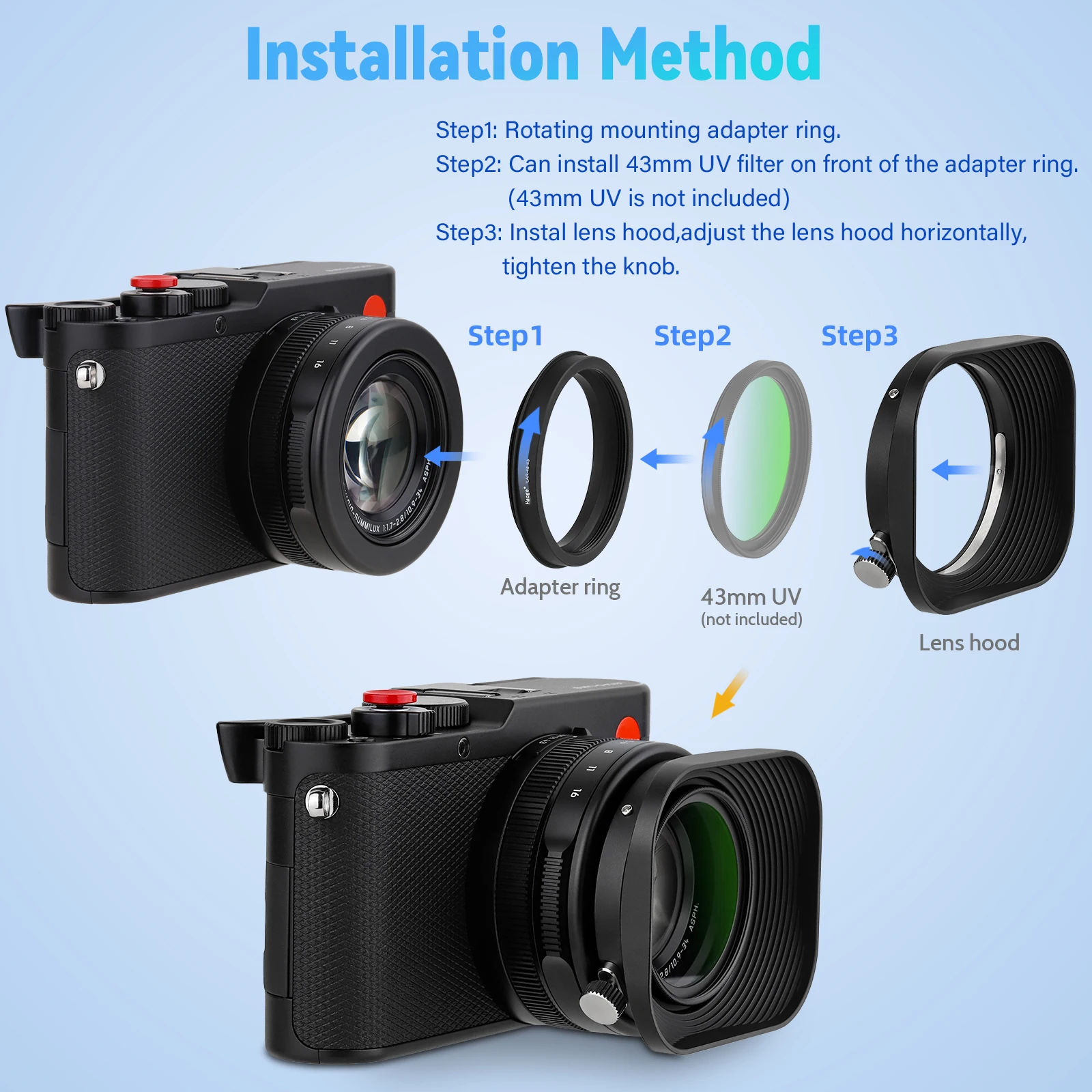 Paraluce Grandangolare Per Obiettivo 43mm - In Metallo, Anti Luce Parasita, Per Foto Nitide - Foto 9