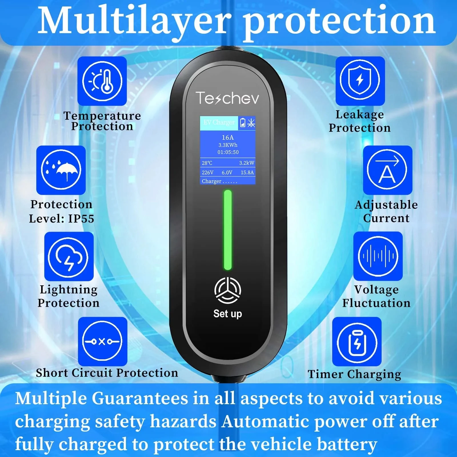 Teschev EV Portable Charger GB/T Plug Connecto16A 1Phase 3.5KW 5Meters Wallbox Charging Station for Electric Vehicle