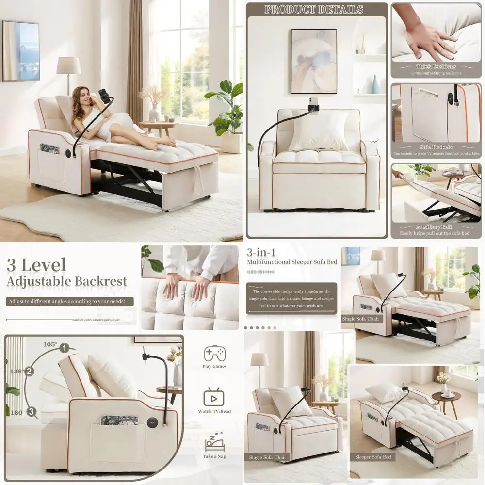 Velvet 3-in-1 Convertible Sofa Bed 1