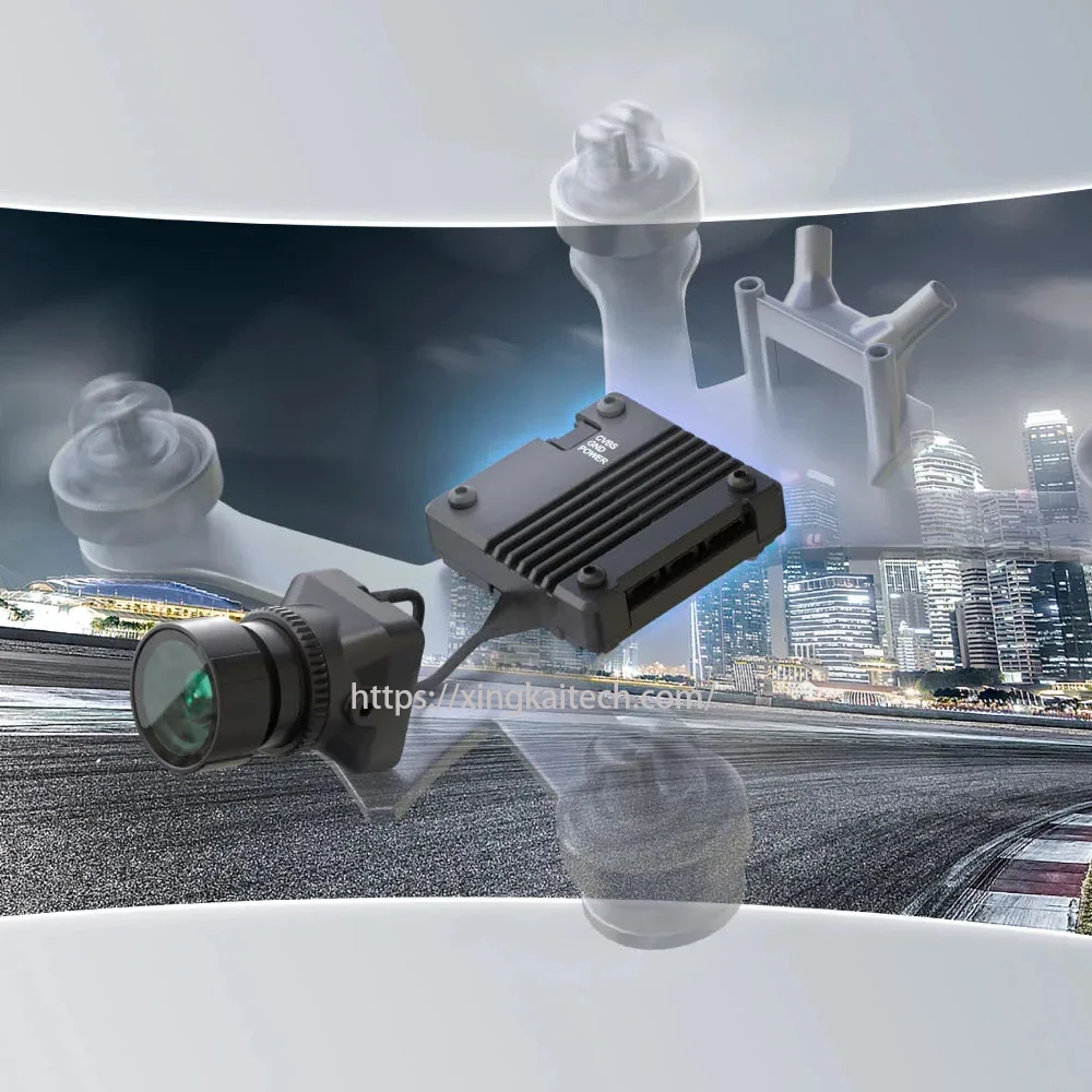 Caméra analogique Caddx Gazer AI BOX 1500TVL pour drone FPV fixée sur un drone, prête pour le vol FPV.