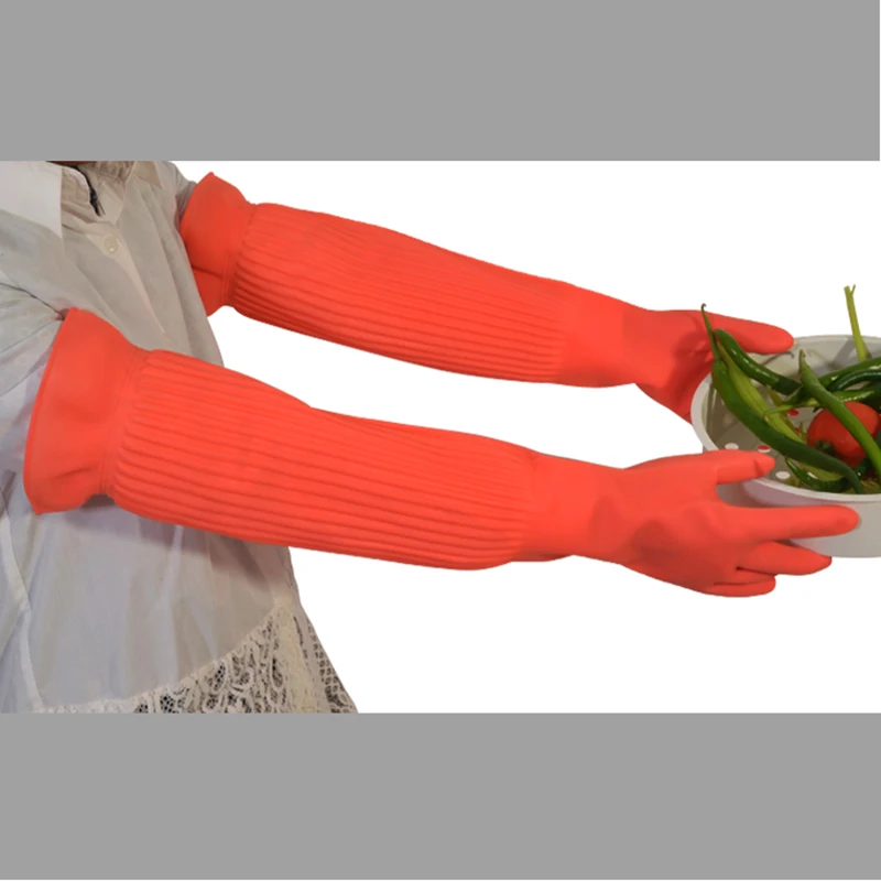 56cm  Dish Washing  Household Scrubbe Repeatable Kitchen Tool  Waterproof Acid and Alkali Resistant Long Rubber Gloves 2