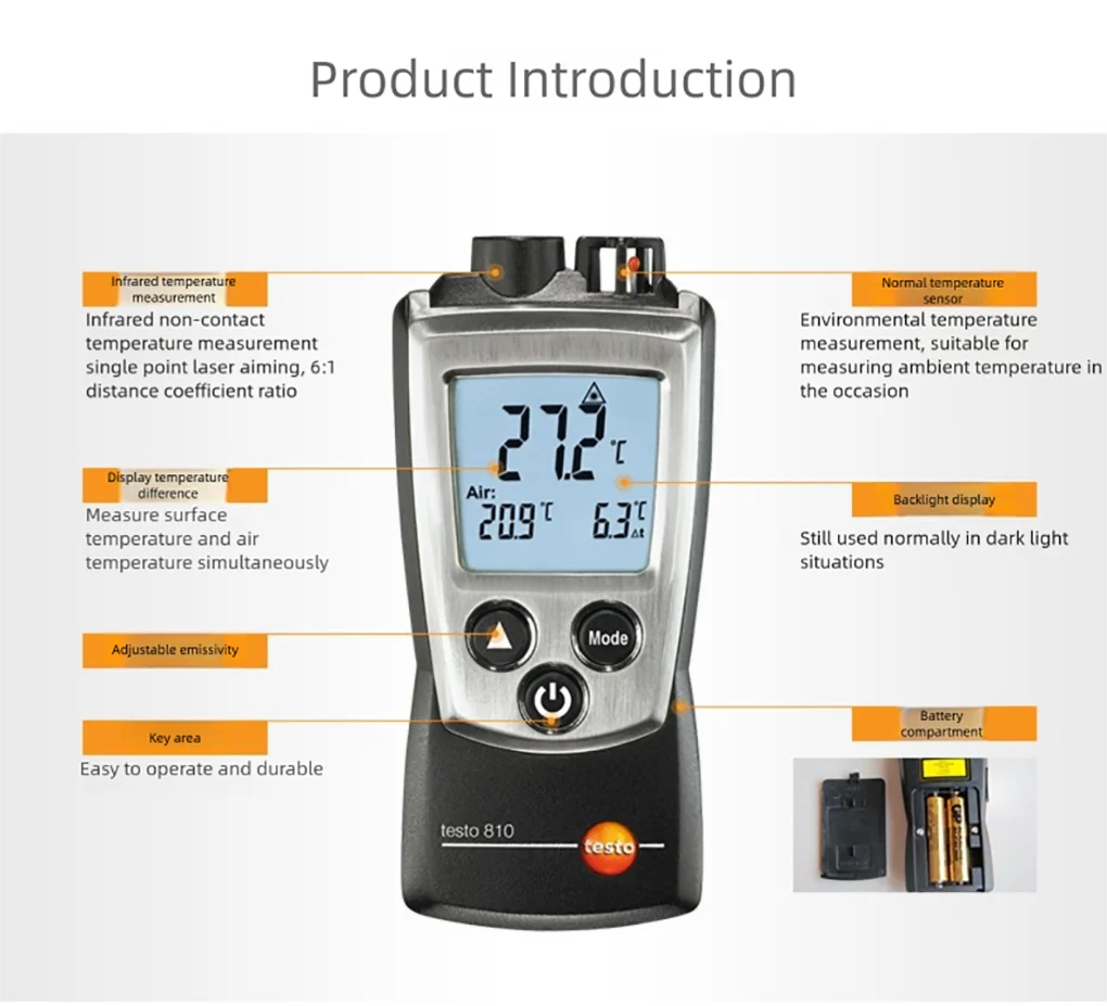 Testo 810 Portable Infrared Thermometer Non-Contact Infrared Thermometer NTC -30