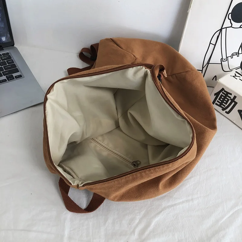 Female Canvas Fabric School Book Laptop Backpack Student Casual Street Travel Soft Cloth Stylish Big Capacity Daily Rucksack Bag 4