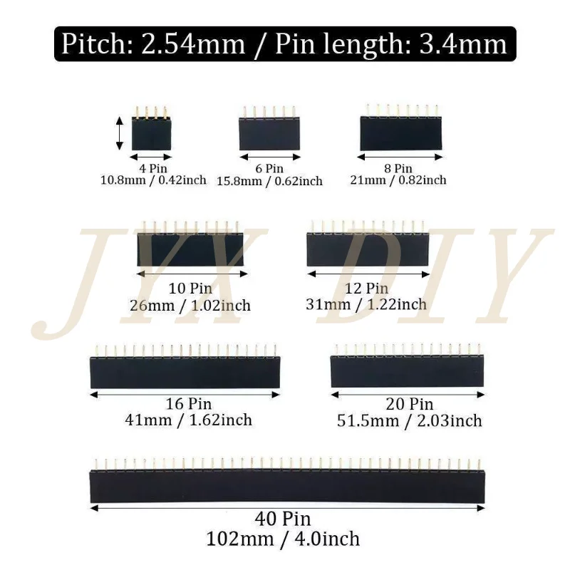 120Pcs 2.54mm 단일 행 암 헤더 소켓 커넥터 PCB 핀 헤더 소켓 모듬 키트 8 종류