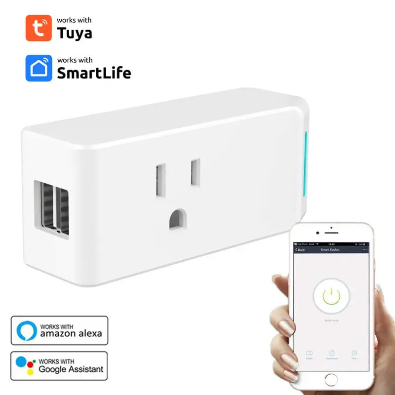 

Умная розетка Ac100-240v 10a с дистанционным управлением, с двумя Usb-портами, Wi-Fi, работает с Alexa и Home, умная настенная розетка с функцией таймера