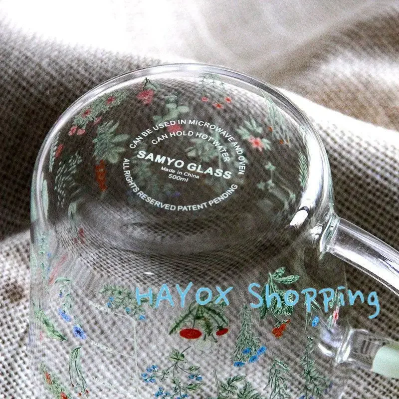 Cartoon Butterfly Rabbit Printing Glass Cup，Borosilicate Glass Heat-resistant Household，Breakfast Cup with Handle Drinking Mug
