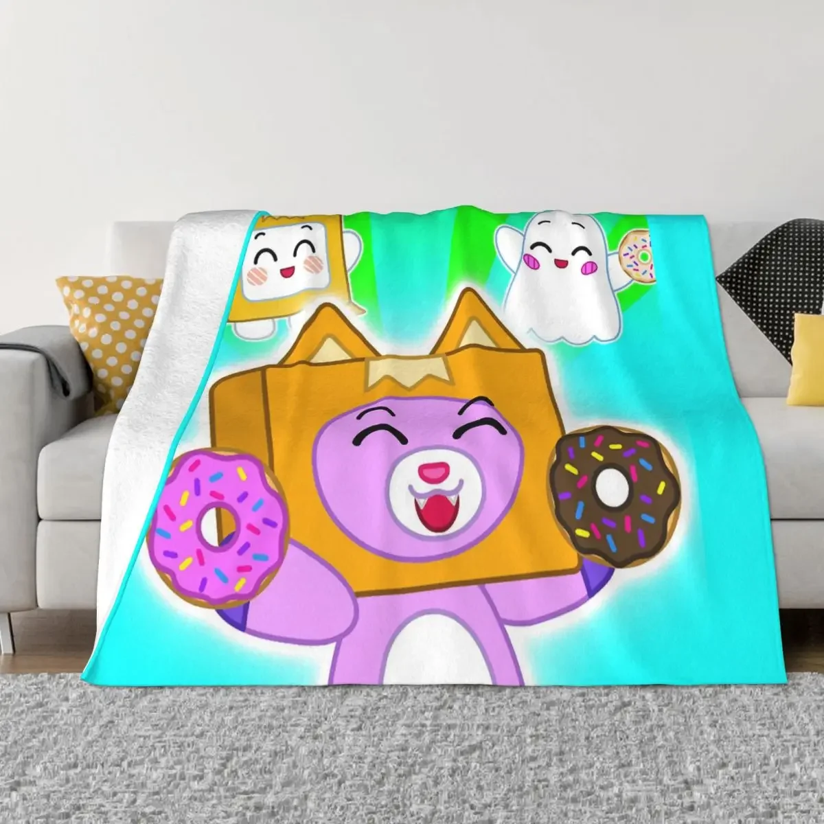 

Lankybox Rocky Foxy Blankets Cute Cartoon Donuts Wool Throw Blanket Bed Sofa Portable Ultra-Soft Warm Bedspread