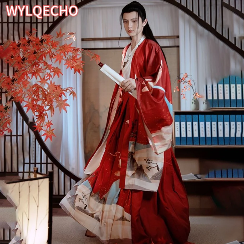 

Оригинальный стиль ханьфу, романтическая пара, стиль Вэй и Цзинь, искусственный воротник, напечатанный старинный костюм