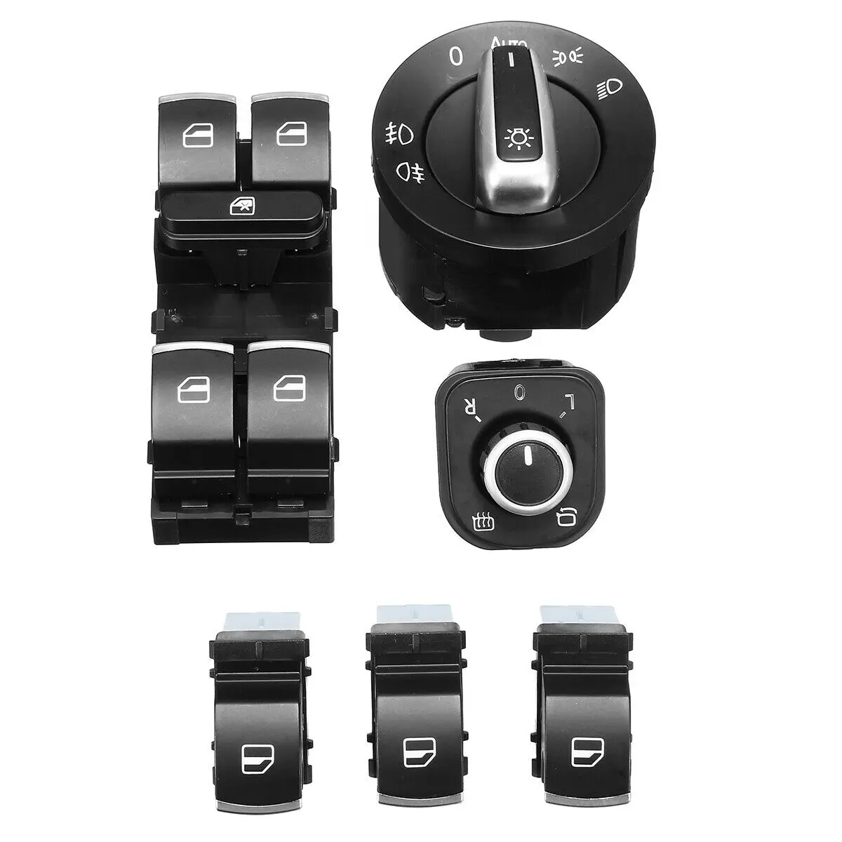 6X Chrome Window Headlight Mirror Control Switch Car Headlight Switch For Vw Golf Mk5 Passat Jetta
