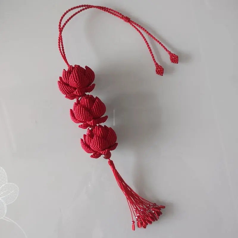 

Chinese knotting craft, hand knitting, high-end red lotus flower, phoenix tail, tassel pendant, car hanging, special gift
