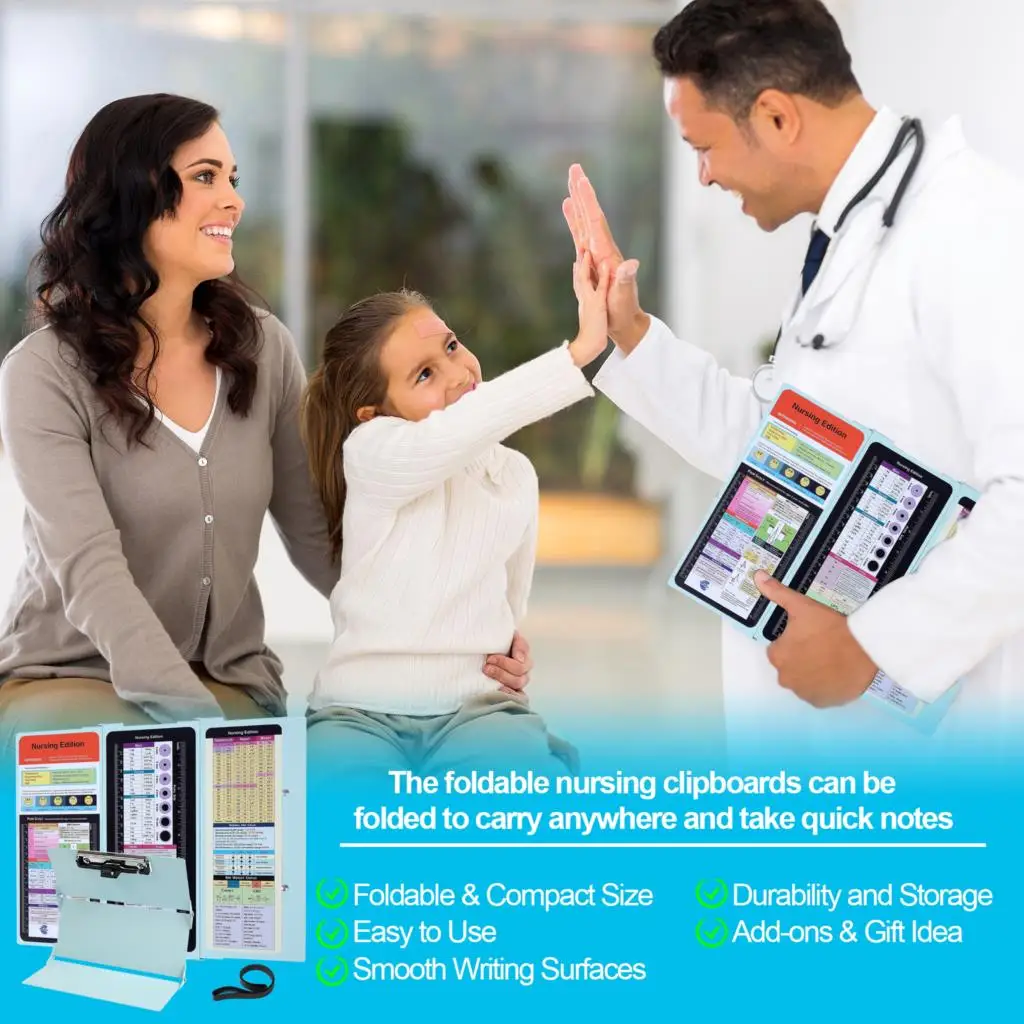 2-Pack Foldable Nursing Clipboard With Medical Cheat Sheets - Nurse Essentials For Hospital & School