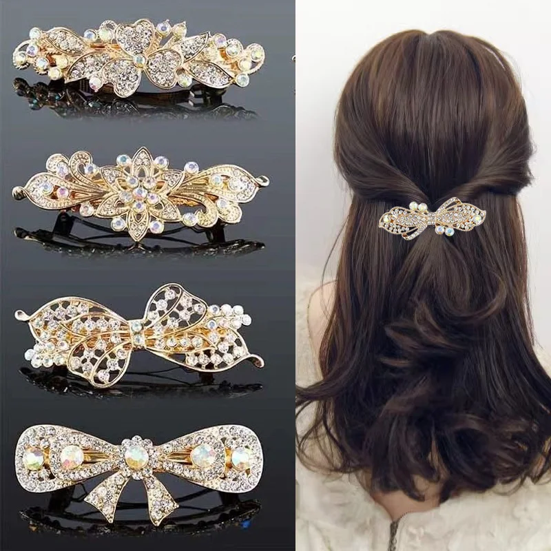 FashionImitationPearlRhinestoneHairClipCrownBowknotFlower