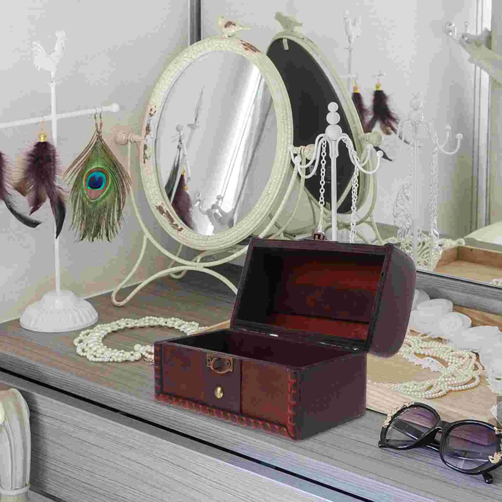 

Storage Box Vintage Jewelry Earring Case Holder Wood Sundries Organizer