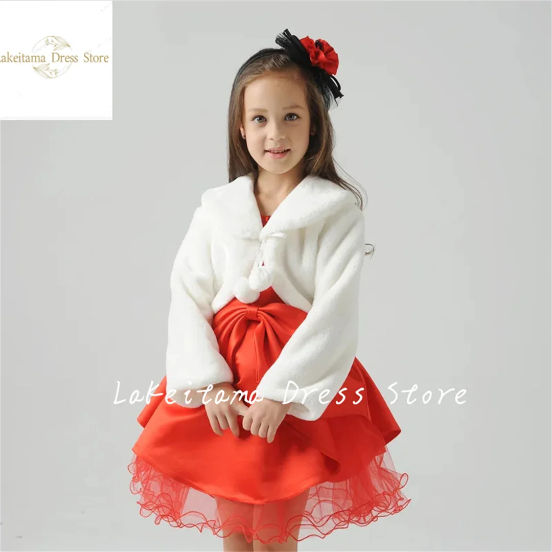 

White Flower Girl Dress Long Sleeve Short Cloak Baby Girls Wedding Fur Bolero Jacket Girls Party Warm Cloak