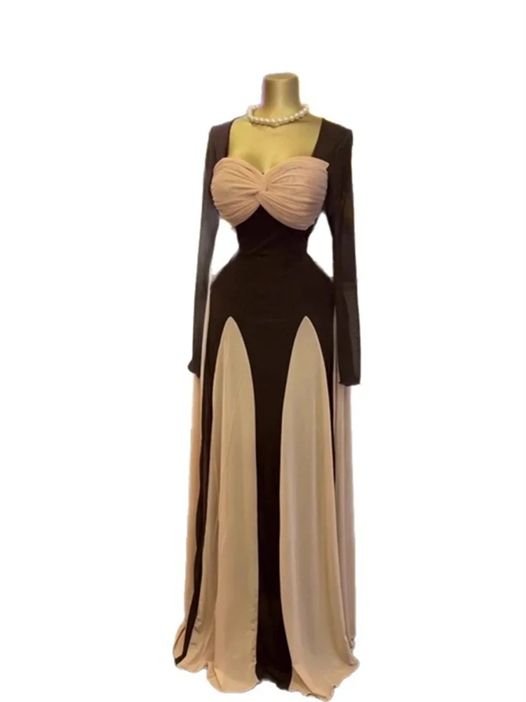 Wmstar Dresses for Women Wholesale Patchwork Strapless Long Dress with A Stylish Vacation Belt A Long Sleeved Dress 2025