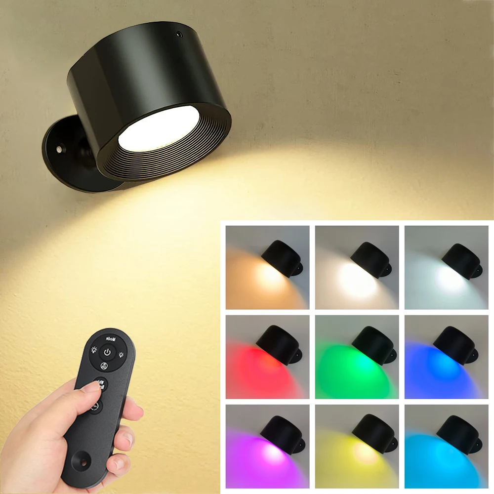 Magnetic LED Wall Light Rechargeable 360&deg; Rotation Touch Remote Control Cabinet Spotlight Round Night Lamp
