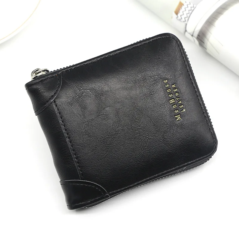 Men's Short Zipper Wallet Fashion Casual PU Leather Card Holder With Coin Pocket