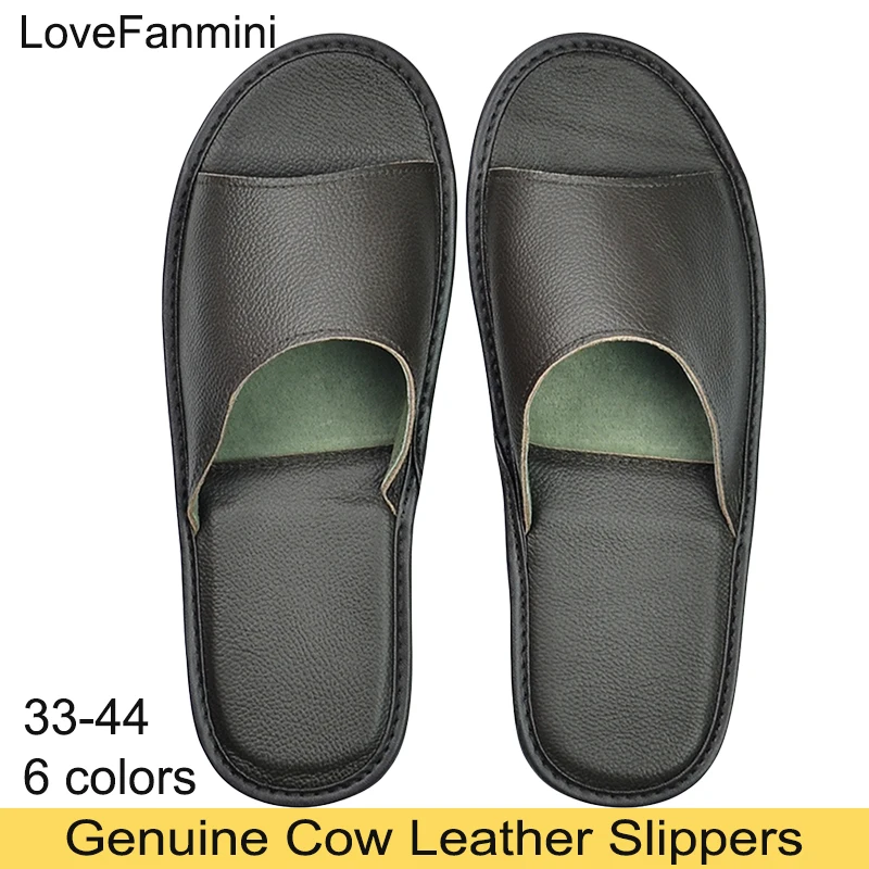

Genuine Cow Leather Slippers Homes in indoor slipper summer men women elderly non-slip soft soles casual single Slides shoes