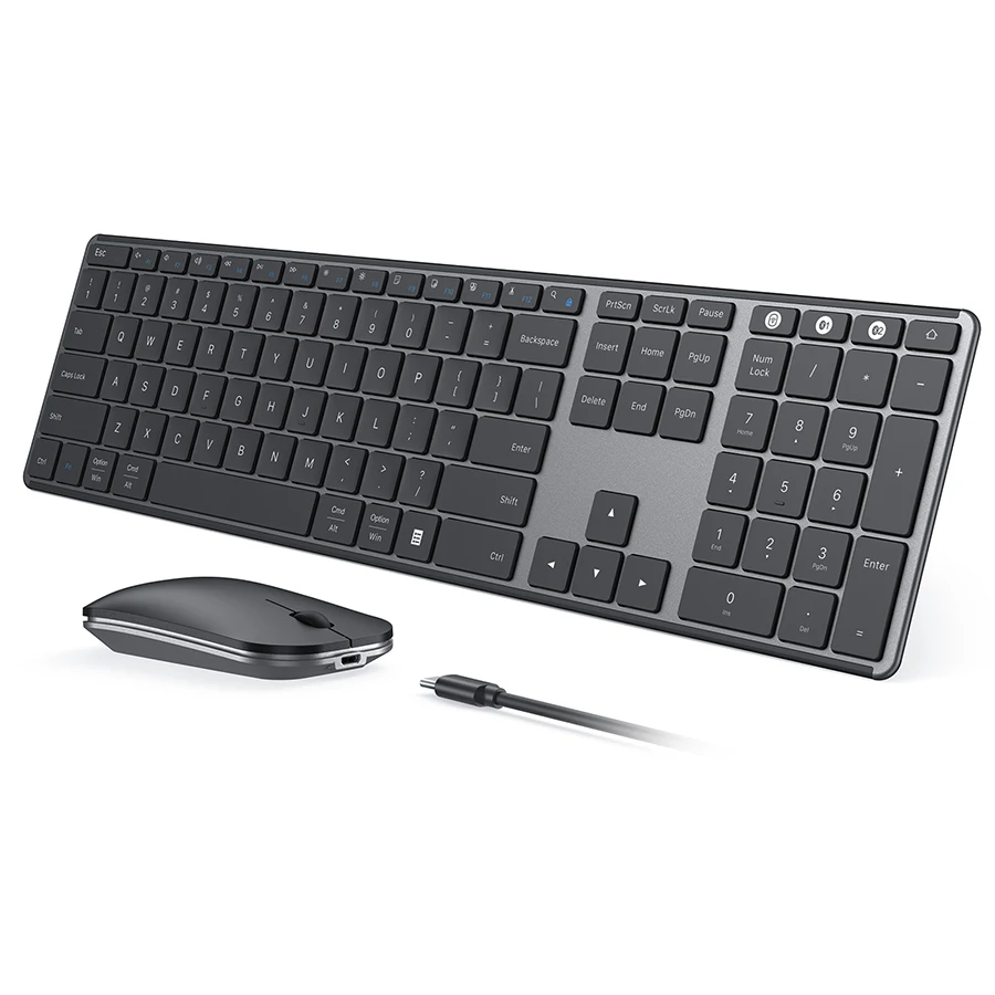 Combinação de Mouse e Teclado sem Fio Bluetooth Multi-dispositivo Recarregável Magro Win 10 Macbook Pro Air Ipad