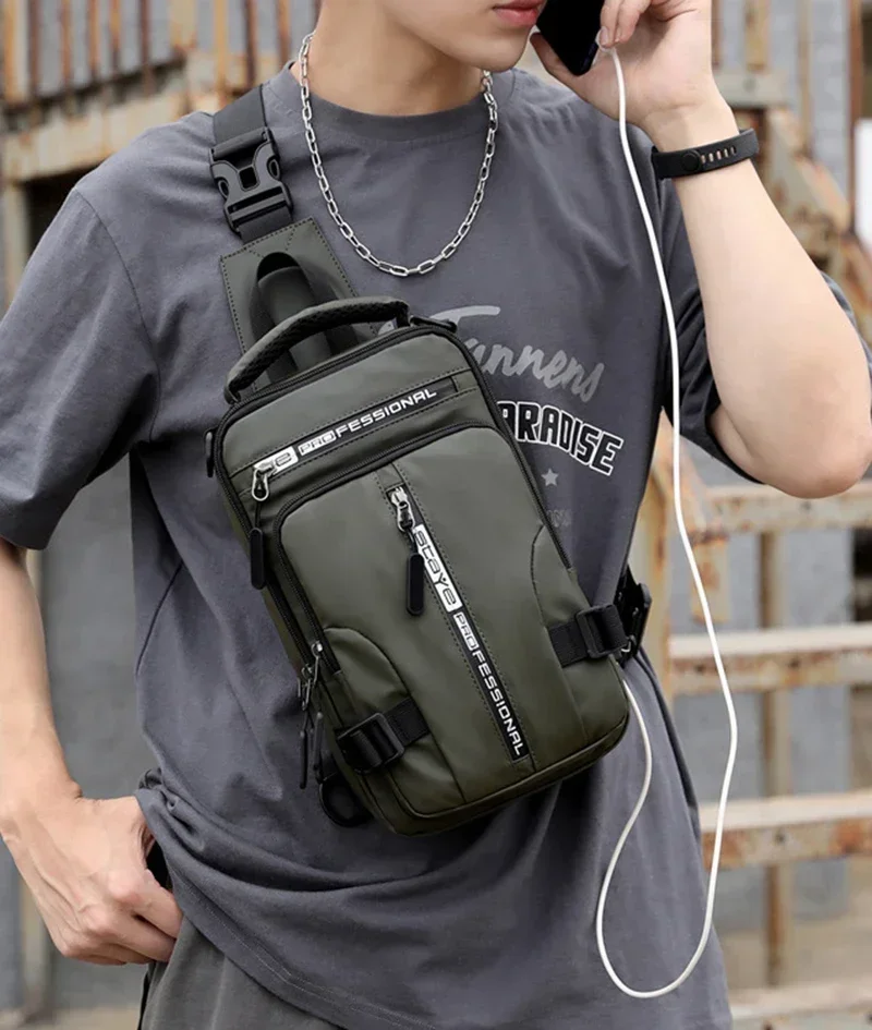 Nylon Men Backpack with USB Charging Port for Travel