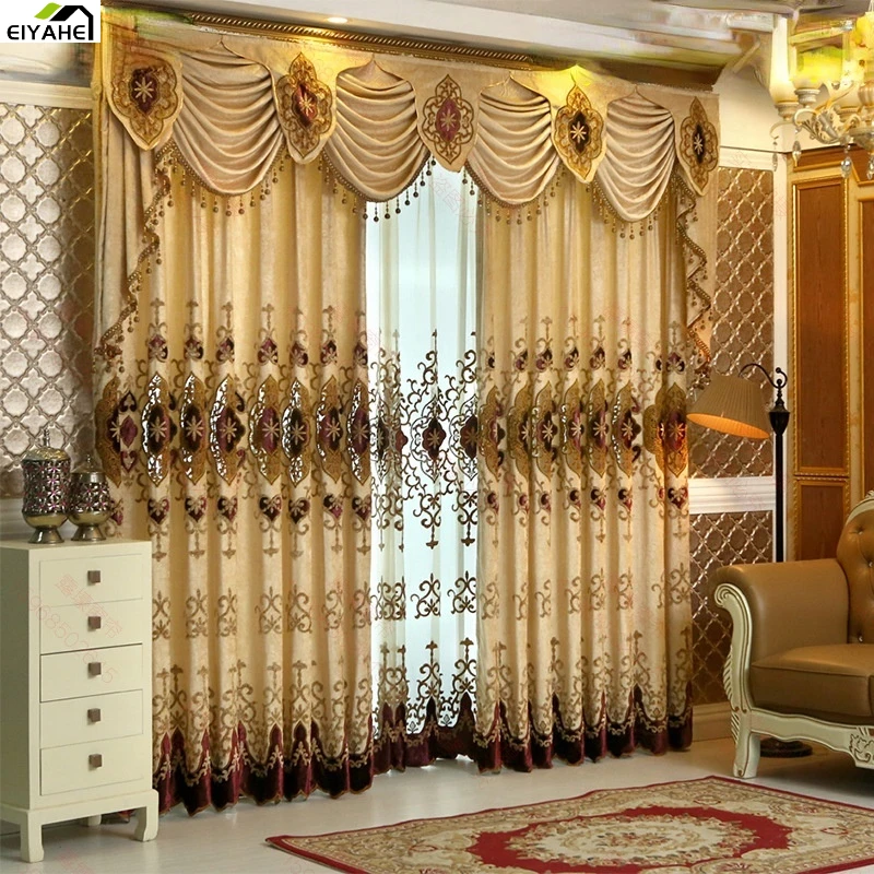 Hot Sale Custom Chenille Embroidered Curtains European Style Luxury