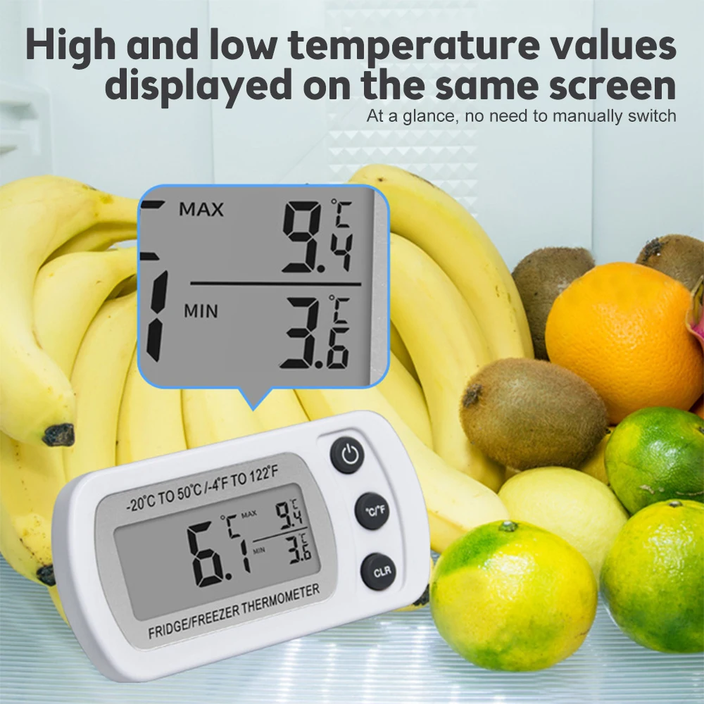 Fridge Thermometer Electric Digital Thermometer Anti-humidity Refrigerator  Temperature Monitor LCD Display With Hook Household