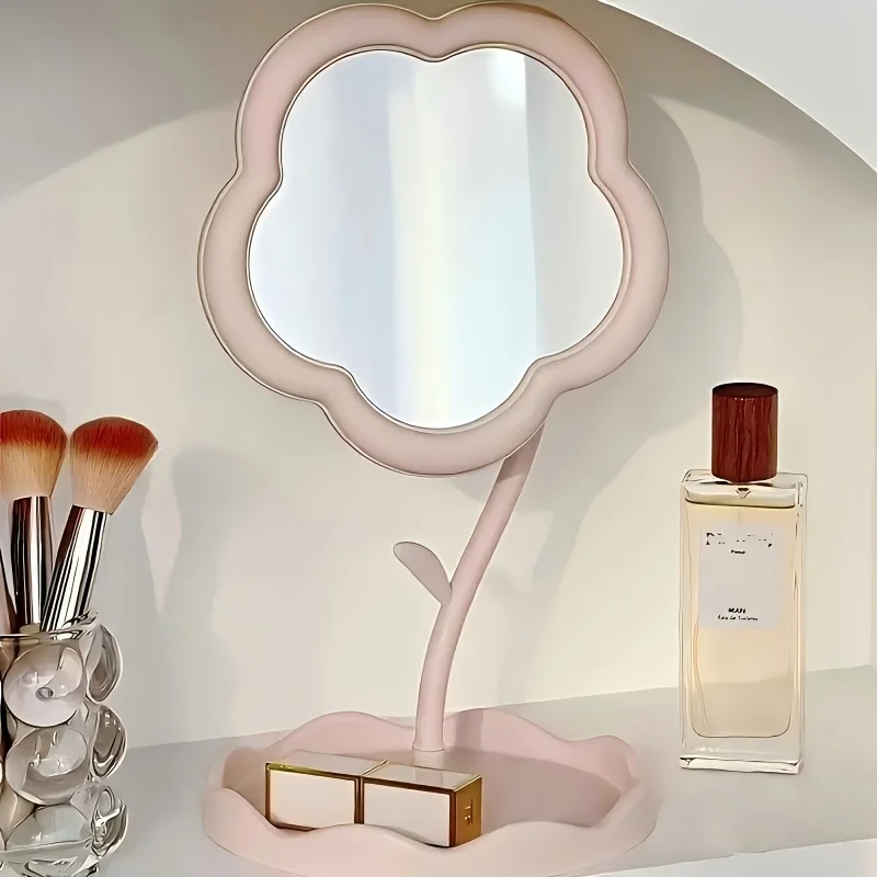 Cute 1pc Flower Shaped Makeup Mirror | Desk Vanity Mirror with Storage, Cute Sunflower Makeup Mirror HD Makeup Mirror