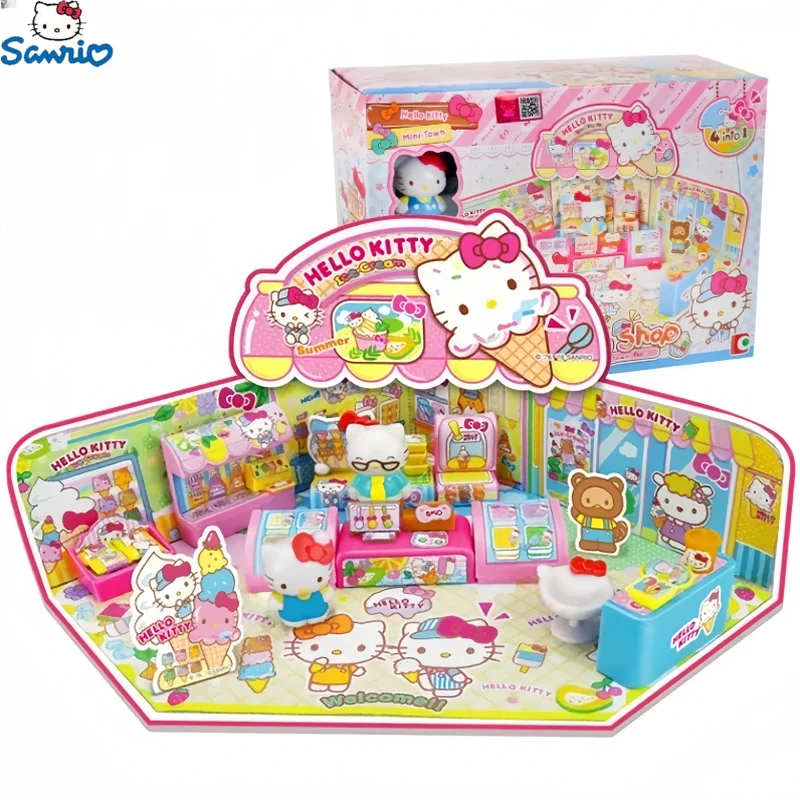 Sanrio Hello Kitty Anime Figures Toys Set Street Corner Story Minimarket Set Girls' Home Toys Action Figure Gift For Girl