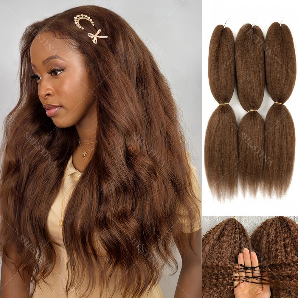 Kinky Straight Crochet bundles Human Hair Extensions 5pack/300g Miracle Knots #4 Chocolate Brown Yaki Straight Feather Bulk Hair 1