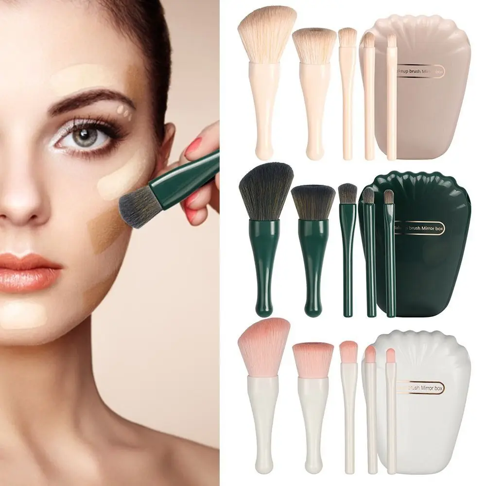 

Beauty Tool Shell Makeup Brushes New Portable With Mirror Foundation Soft Brush Cosmetic Tool Makeup Powder Brush Women Lady