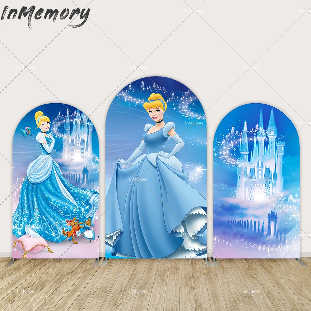 Blue Castle Princess Cinderella Arch Wall Cover Double Side Prints Backdrops Girls Birthday Party Decoration Wedding Events Banner