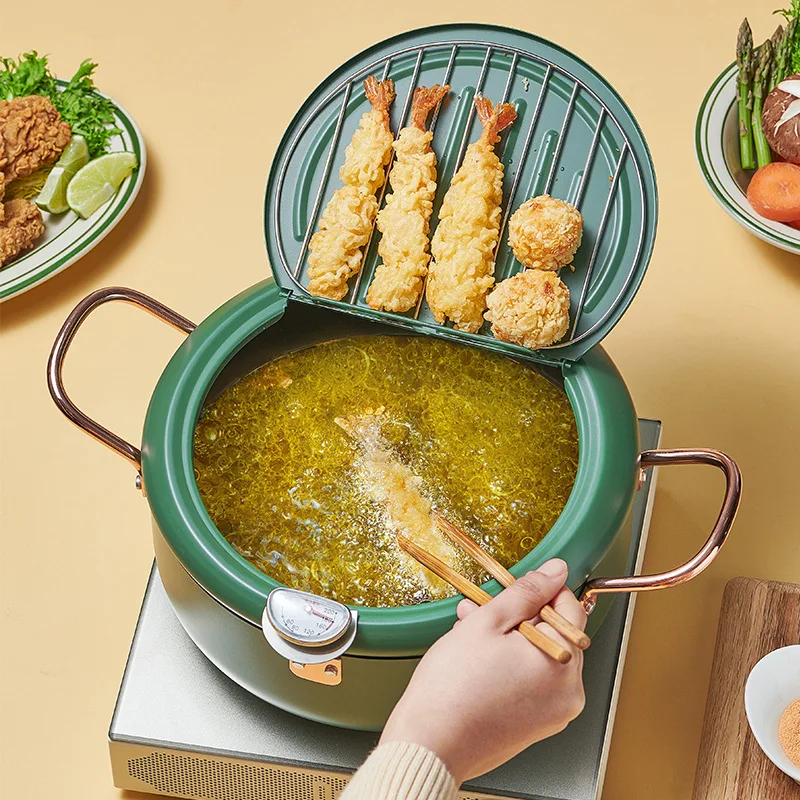 Household Fry Pan Thermometer Non Stick Tempura Deep Fryer Carbon Steel Easy Clean Kitchen Chicken French Fries Frying Pot