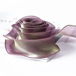 Fantasy Colorful Wavy Edge Silk Ribbon for DIY Crafts and Gift Wrapping - 10 Yards (Dusty gold purple)