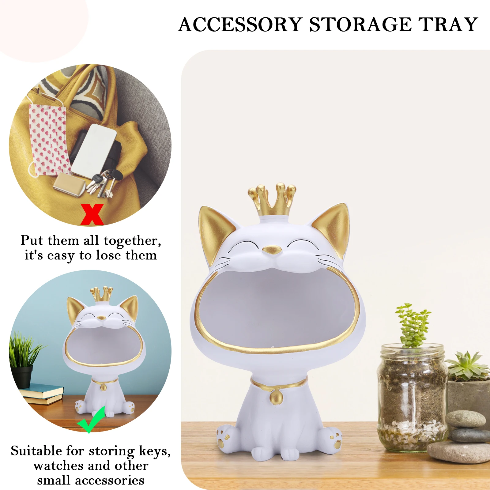 Fortune Cat Storage Sculpture Entrance Crafts Resin Storage Box Decor Non-toxic Harmless Household Supplies for Home Living Room