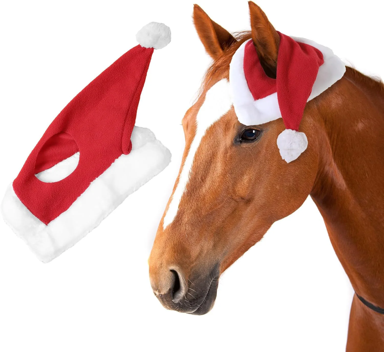 Santa Hat for Horse Equestrian Christmas Horse Fly Ear Bonnet for Christmas Parade Horse Costume Holiday One Ear Slip On Santa Hat for Horse Equestrian Christmas Horse Fly Ear Bonnet for Christmas Parade Horse Costume Holiday One Ear Slip On