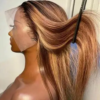 Bone Straight 4/27 Honey Blonde Human Hair 13x4/5x5 HD Transparent Lace Front Wigs Pre Plucked With Baby Hair For Women 1