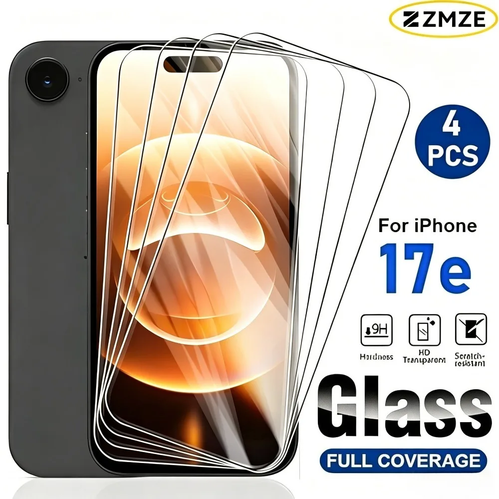 Lot de 4 protections d'écran en verre trempé ultra-clair pour iPhone 17e, 16e, 17, 16, 15 Pro Max, Air, et pour iPhone 15, 14 Plus, 14, 13, 12, 11 Pro