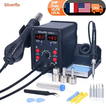 Silverflo 8586D Soldering Station 2 IN 1 Hot Air Solder Station with 2 Digital display,10-Minute Sleep Mode for SMD Rework 1