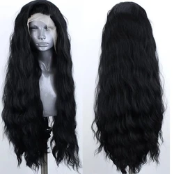 Natural Hairline Long Brown Lace Front Wig - Pre-Plucked Synthetic Hair with Baby Hairs for Cosplay and Everyday Wear (1B)